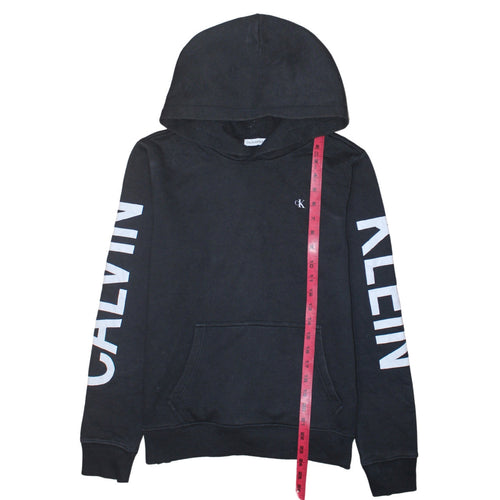 Calvin Klein Jeans Womens Black Hoodie Size 16 Pullover Logo Cotton Blend