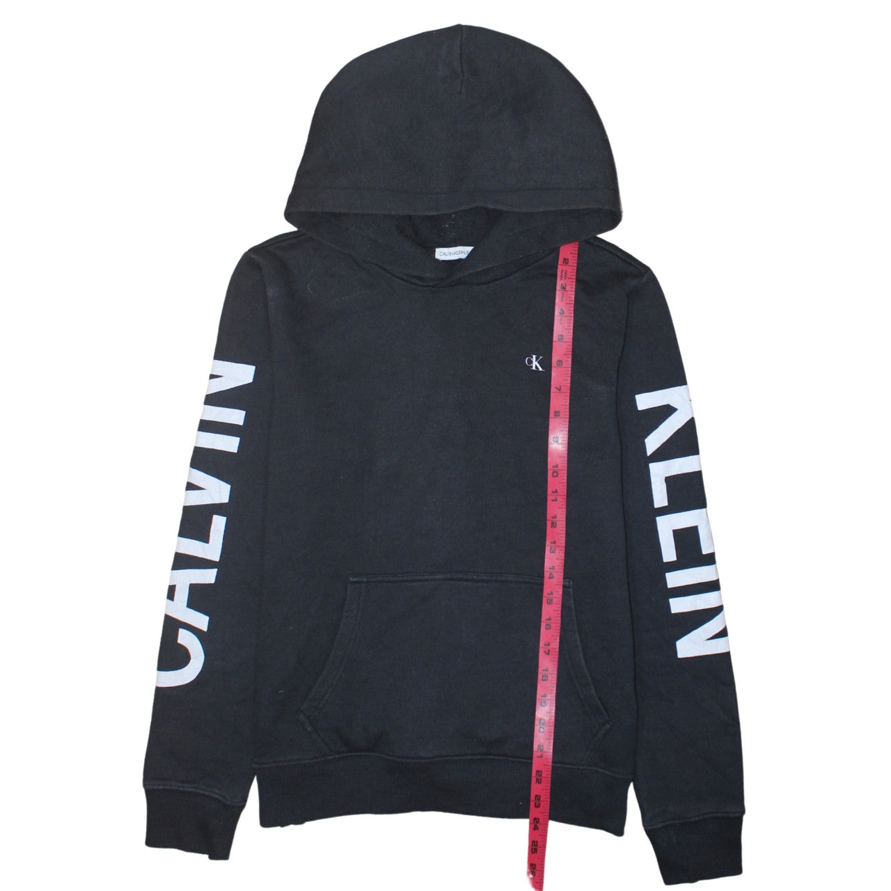 Calvin Klein Jeans Womens Black Hoodie Size 16 Pullover Logo Cotton Blend