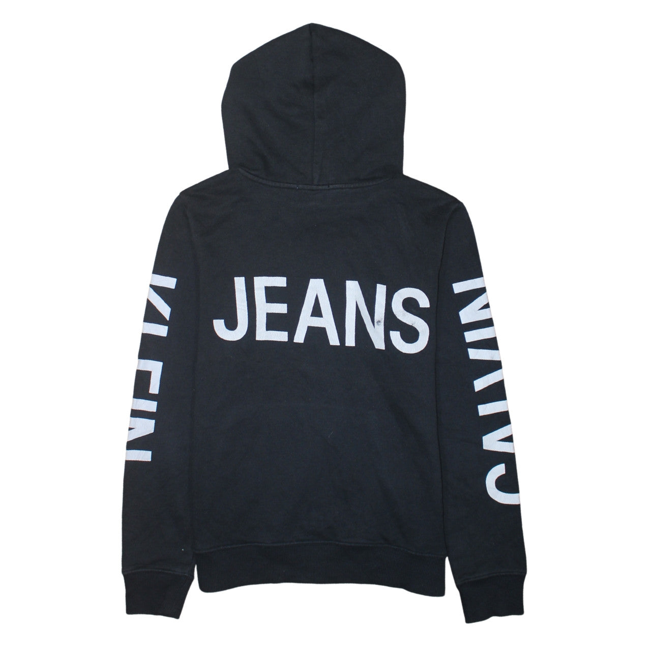 Calvin Klein Jeans Womens Black Hoodie Size 16 Pullover Logo Cotton Blend