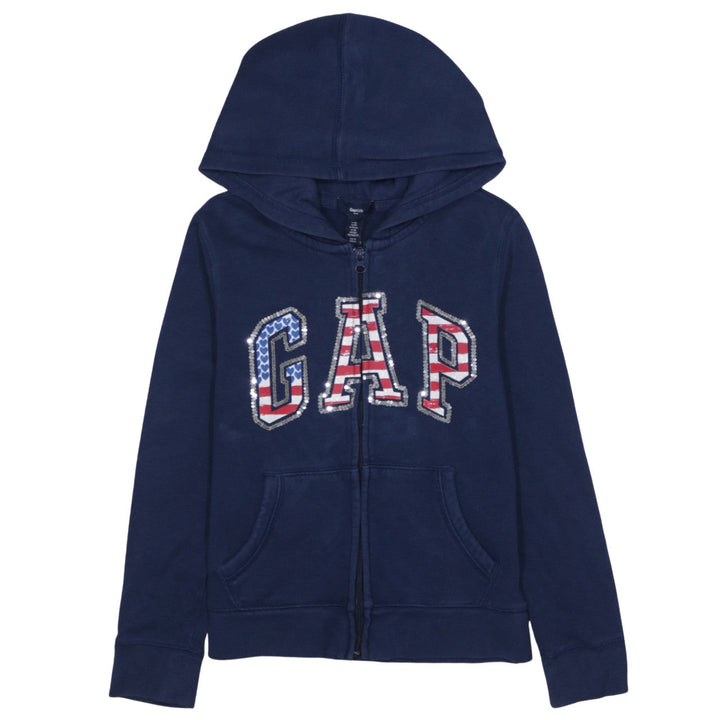 GAP Girls Blue Sequin Logo Full Zip Hoodie - 12 Years