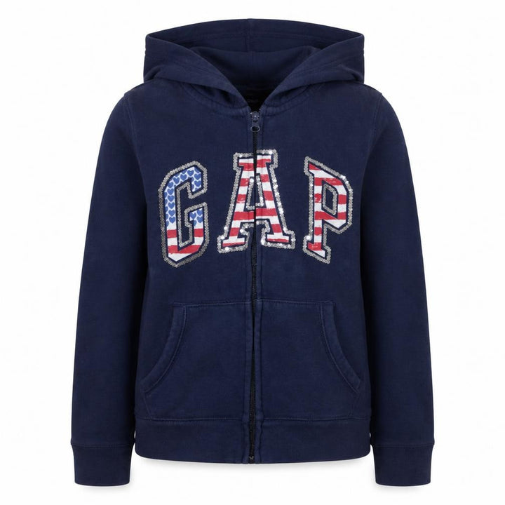 Gap Girls Blue Sequin Logo Full Zip Hoodie - 12 Years