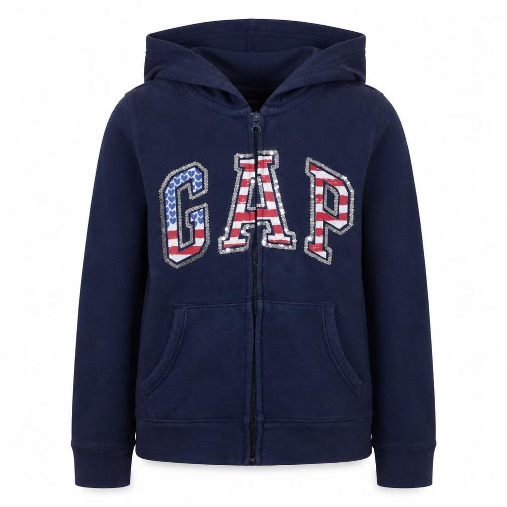 GAP Girls Blue Sequin Logo Full Zip Hoodie - 12 Years