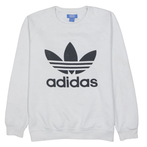 Adidas Men's White Crew Neck Logo Pullover Sweatshirt Size M