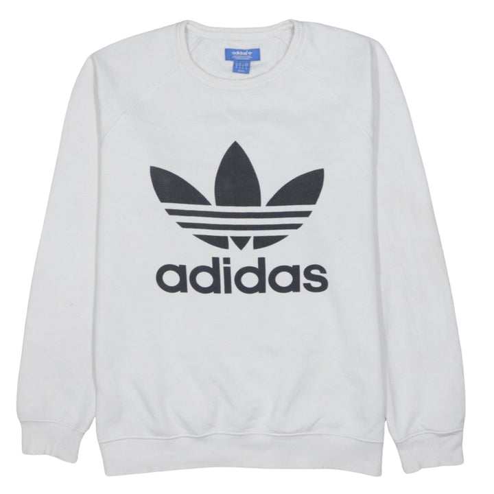 Adidas Men's White Crew Neck Logo Pullover Sweatshirt Size M