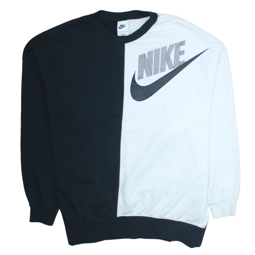 Nike Womens Black & White Pullover Sweatshirt XS Graphic Logo Crew Neck