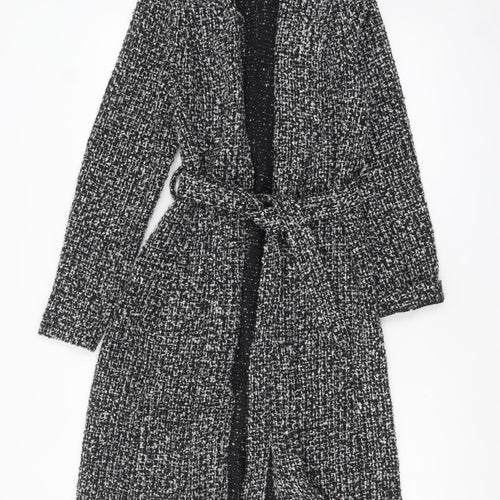 New Look Women’s Black Belted Long Tweed Coatigan Size 6