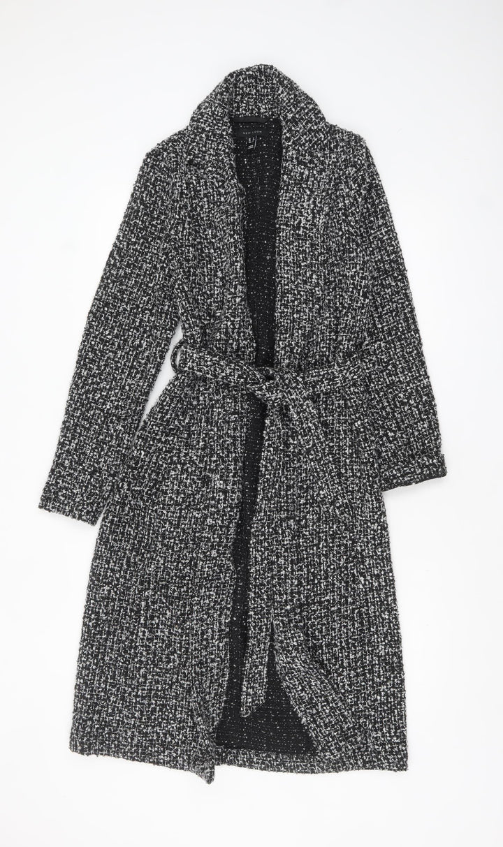 New Look Women’s Black Belted Long Tweed Coatigan Size 6