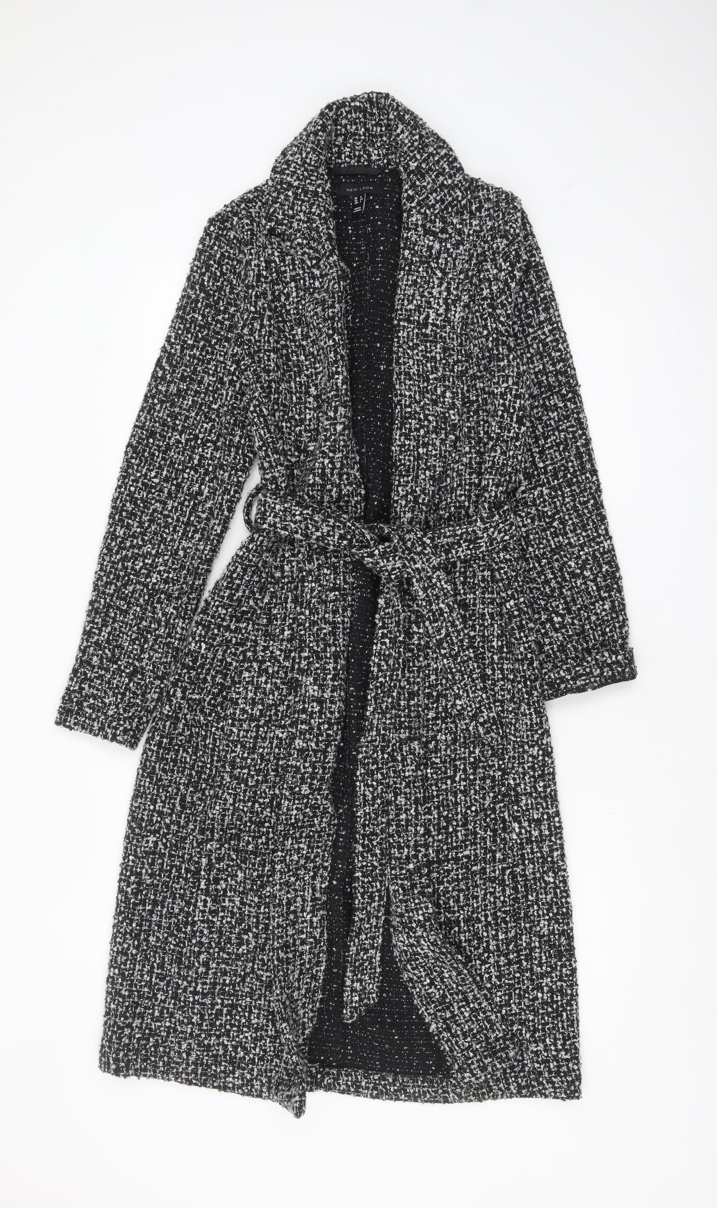 New Look Women’s Black Belted Long Tweed Coatigan Size 6
