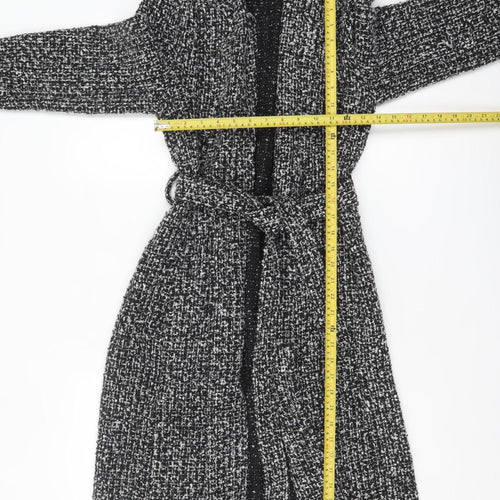New Look Women’s Black Belted Long Tweed Coatigan Size 6