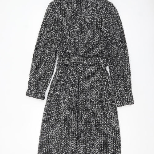 New Look Women’s Black Belted Long Tweed Coatigan Size 6