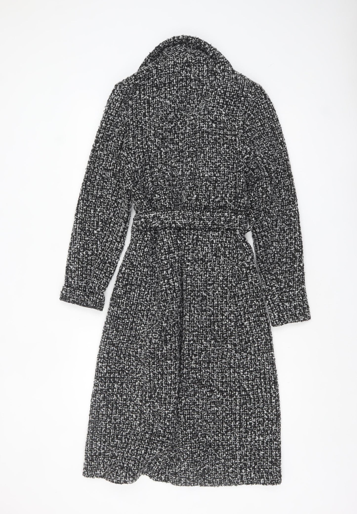 New Look Women’s Black Belted Long Tweed Coatigan Size 6