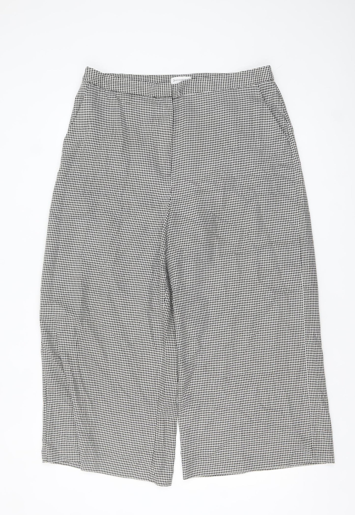 Warehouse Women’s Black Houndstooth Cropped Wide-Leg Trousers Size 16