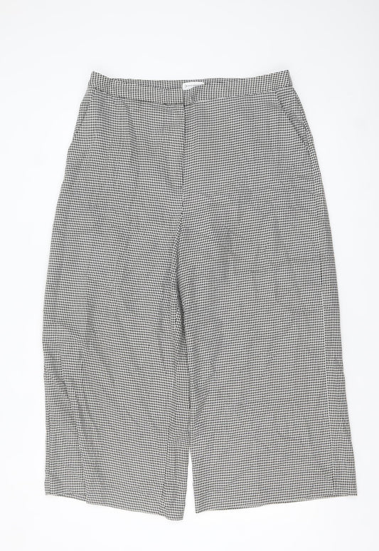 Warehouse Women’s Black Houndstooth Cropped Wide-Leg Trousers Size 16