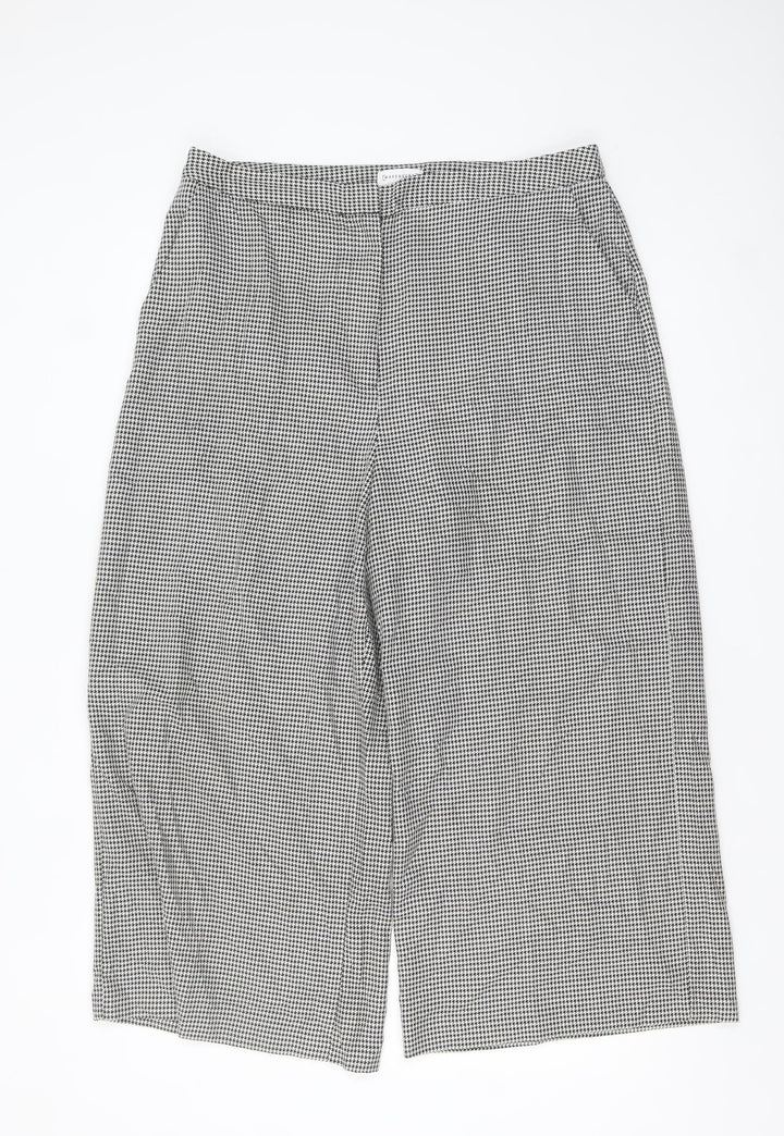 Warehouse Women’s Black Houndstooth Cropped Wide-Leg Trousers Size 16