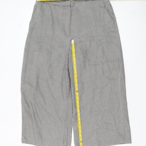 Warehouse Women’s Black Houndstooth Cropped Wide-Leg Trousers Size 16