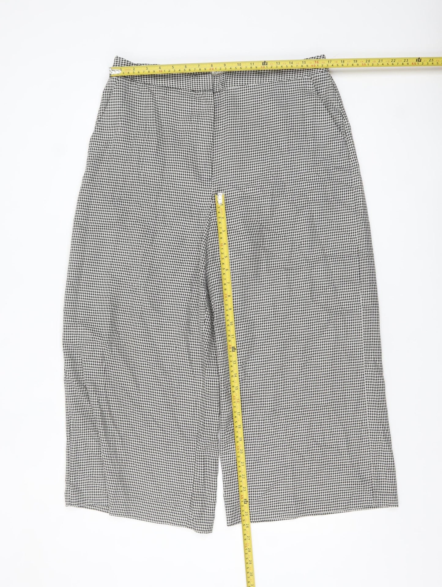 Warehouse Women’s Black Houndstooth Cropped Wide-Leg Trousers Size 16