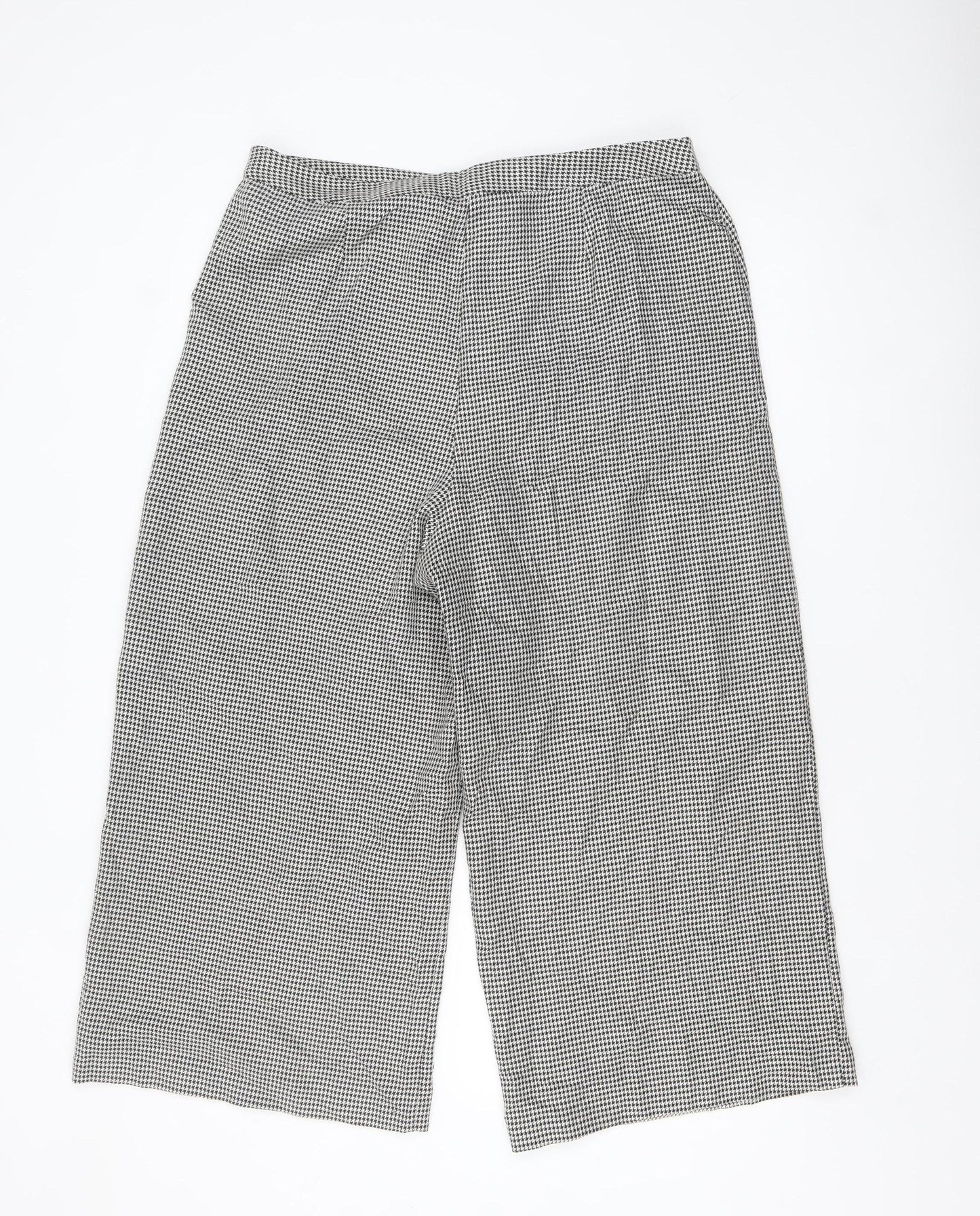 Warehouse Women’s Black Houndstooth Cropped Wide-Leg Trousers Size 16