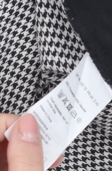 Warehouse Women’s Black Houndstooth Cropped Wide-Leg Trousers Size 16
