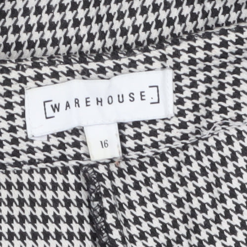 Warehouse Women’s Black Houndstooth Cropped Wide-Leg Trousers Size 16