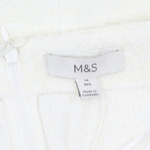 Marks and Spencer Women Ivory Midi Tweed Pencil Skirt Size 14