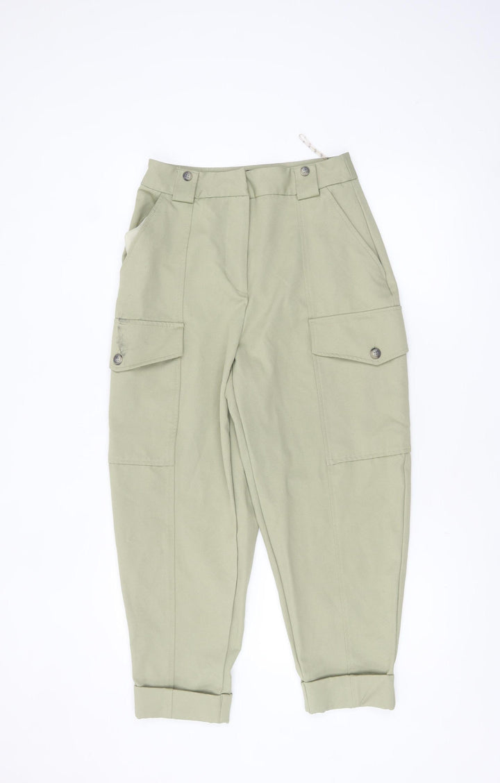 River Island Women Green Cargo Trousers Size 10 Cotton Twill