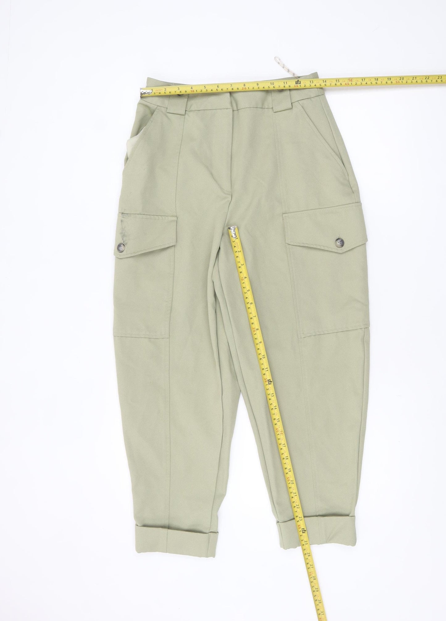 River Island Women Green Cargo Trousers Size 10 Cotton Twill