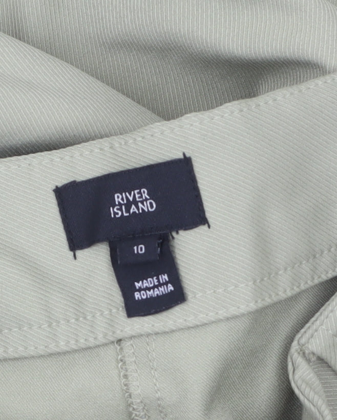 River Island Women Green Cargo Trousers Size 10 Cotton Twill