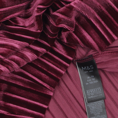 Marks and Spencer Women's Burgundy Velvet Pleated Tunic Blouse Size 14