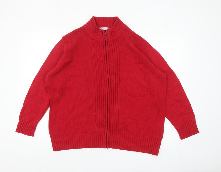 EWM Women’s Red Cotton Full Zip High Neck Jumper Size 22