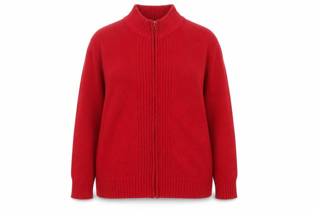 EWM Women’s Red Cotton Full Zip High Neck Jumper Size 22