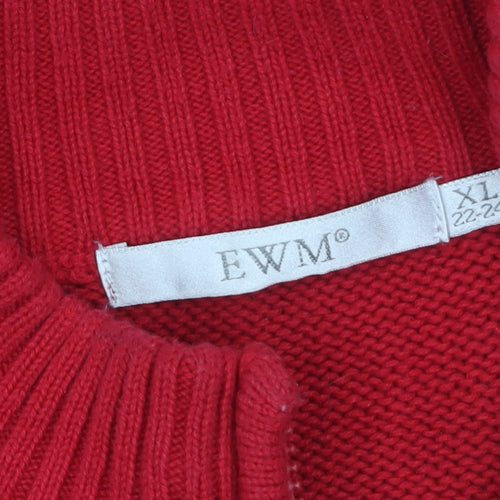 EWM Women’s Red Cotton Full Zip High Neck Jumper Size 22
