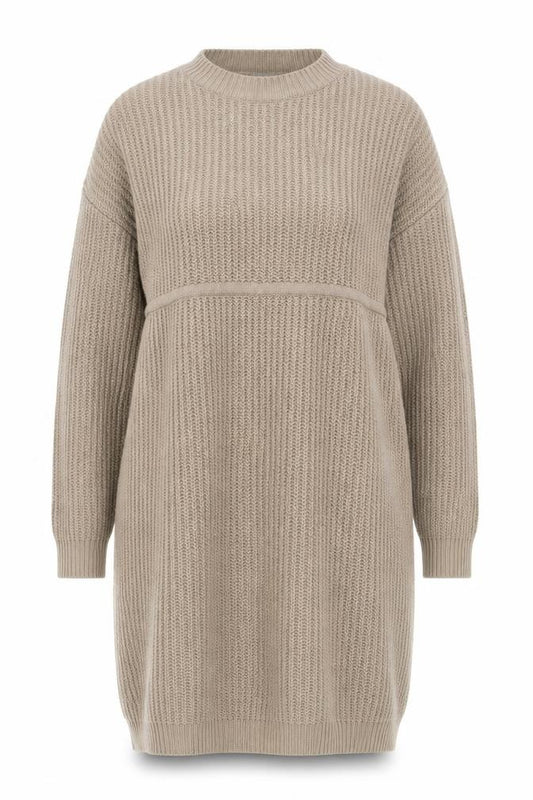 Front view of ASOS Women’s Beige Jumper Dress, size UK 10, Long Sleeve Knitwear