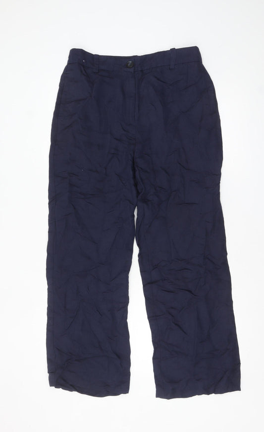 Next Women Blue Linen Blend Straight Leg Trousers Size 12