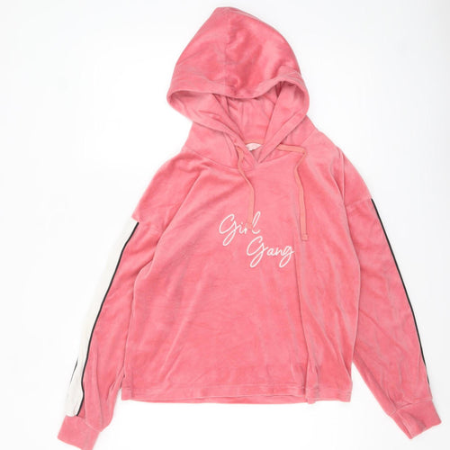 Boux Avenue Women's Pink Velour Girl Gang Pullover Hoodie UK 12