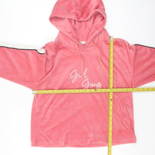 Boux Avenue Women's Pink Velour Girl Gang Pullover Hoodie UK 12