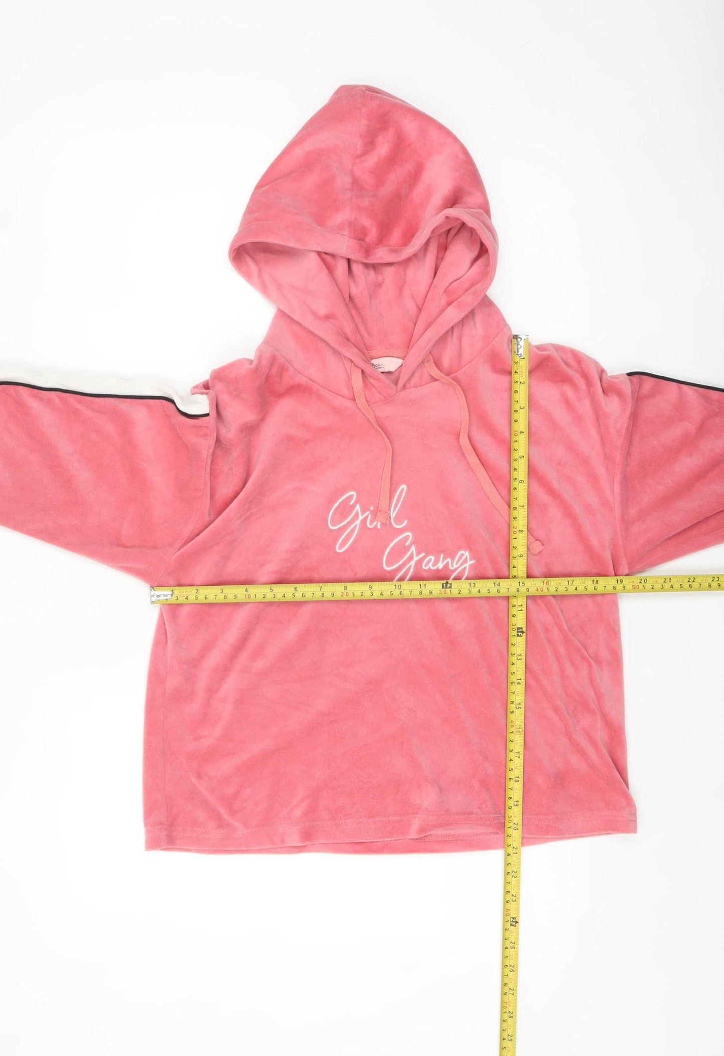 Boux Avenue Women's Pink Velour Girl Gang Pullover Hoodie UK 12