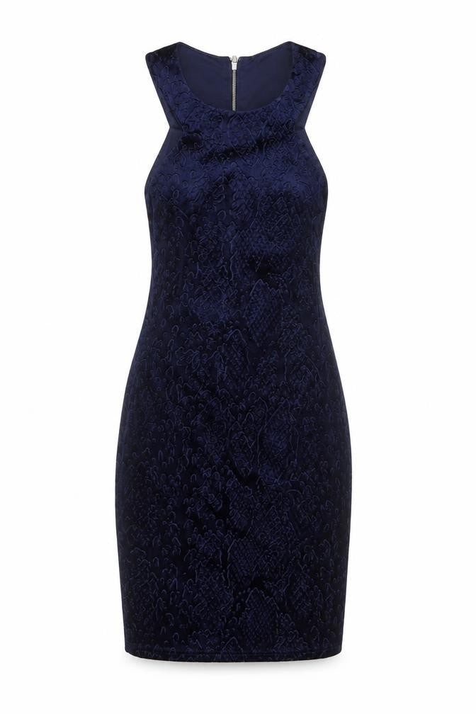 Topshop Women's Blue Velvet Bodycon Halter Sleeveless Dress UK 6