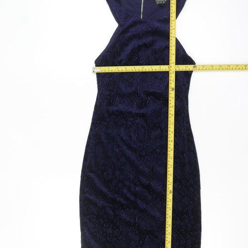 Topshop Women's Blue Velvet Bodycon Halter Sleeveless Dress UK 6
