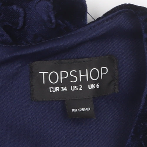 Topshop Women's Blue Velvet Bodycon Halter Sleeveless Dress UK 6