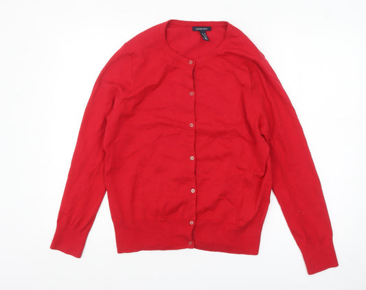 Lands' End Women's Red Cotton Petite Cardigan L