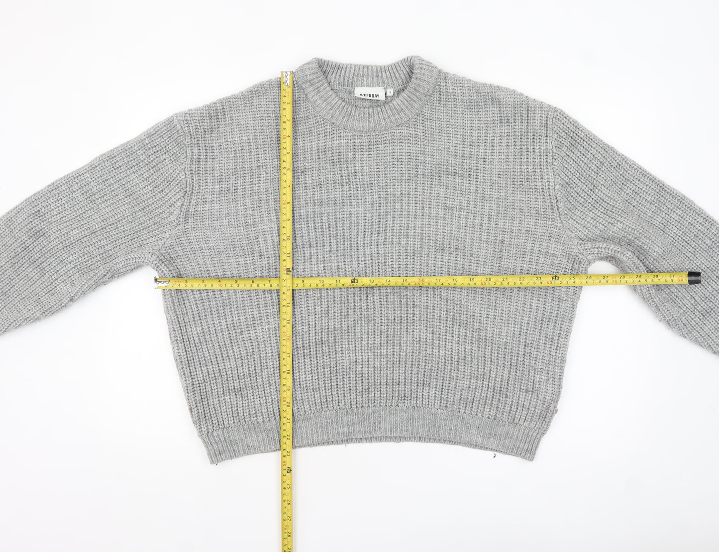 Weekday Women's Grey Chunky Knit Wool Blend Pullover Jumper M