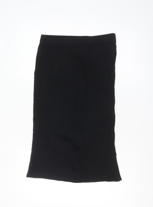 H&M Women’s Black Ribbed Knit Midi Pencil Skirt Size 12