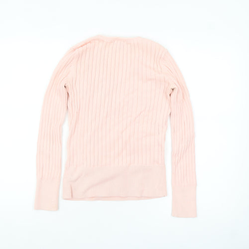 Tommy Hilfiger Womens Pink Cotton V-Neck Ribbed Jumper XS