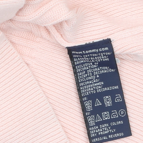 Tommy Hilfiger Womens Pink Cotton V-Neck Ribbed Jumper XS