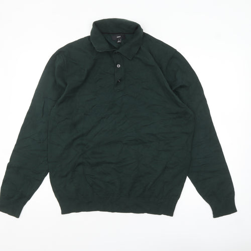 Next Men's Green Collared Henley Cotton Jumper Size L