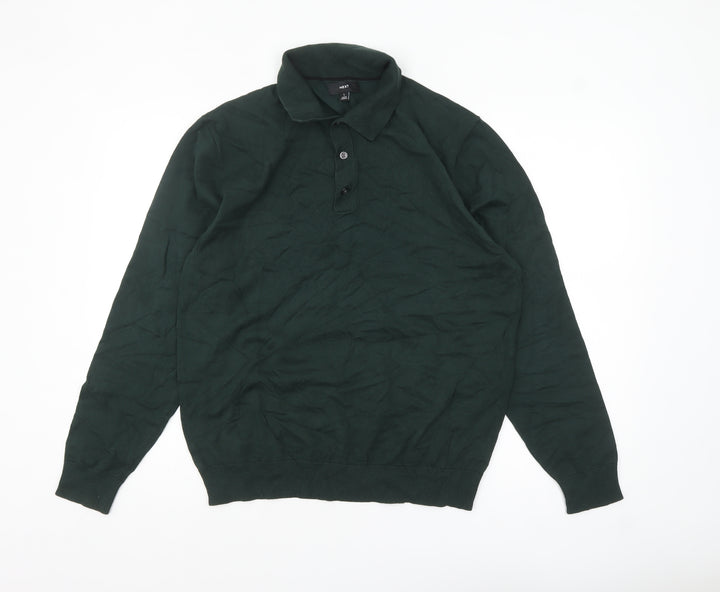 Next Men's Green Collared Henley Cotton Jumper Size L