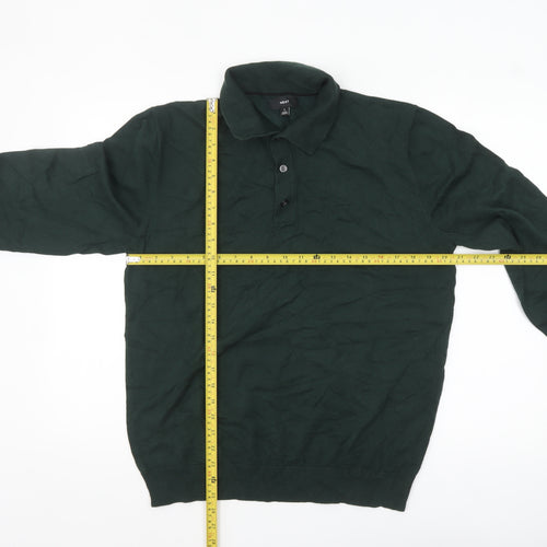 Next Men's Green Collared Henley Cotton Jumper Size L