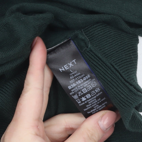 Next Men's Green Collared Henley Cotton Jumper Size L