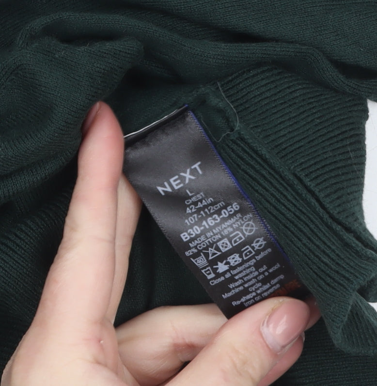 Next Men's Green Collared Henley Cotton Jumper Size L