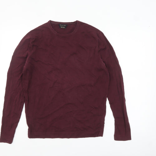Massimo Dutti Men's Burgundy Cotton Crew Neck Jumper M